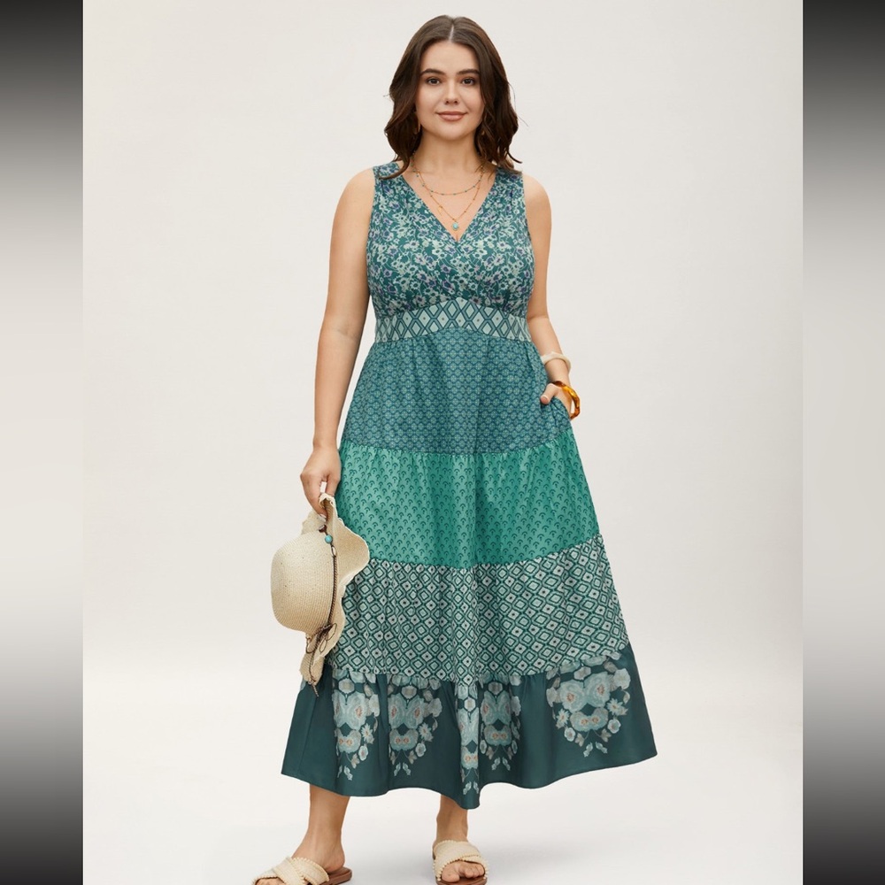 BloomChic Blue Sleeveless V-Neck Maxi Dress